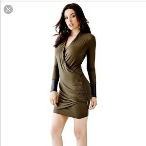 Guess faux-leather-detail zipper wrap dress